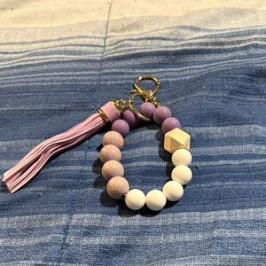 Elegant Purple and White Beaded Keychain with Tassel